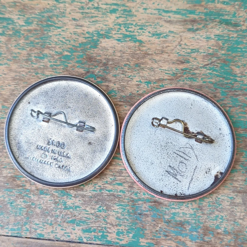 HALLMARK I Bundle of 2 Vintage Valentine's Day Love Buttons Pins, Circa 80s